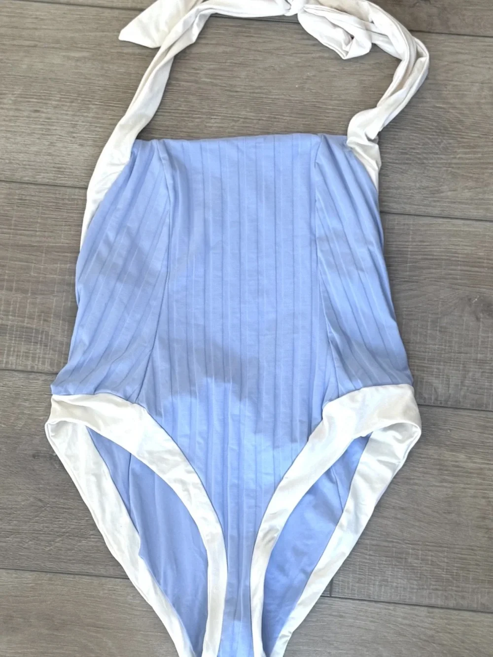 Ya Los Angeles Light Blue Halter One-Piece with White Trim